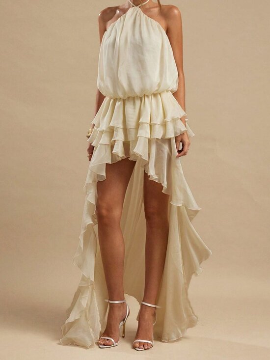 MODA ME COUTURE Dresses & Skirts - Apricot Boho Women's Halter Tie Backless Low Waist Asymmetric Hem Maxi Dress